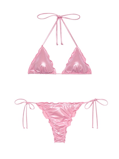 Miami pink foil cheeky swim briefs - Sagittarius pink foil classic triangle top