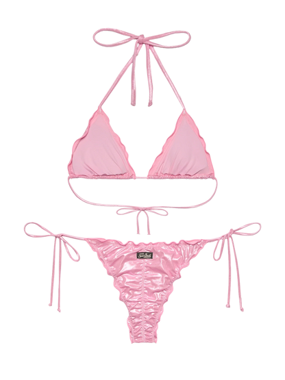 Miami pink foil cheeky swim briefs - Sagittarius pink foil classic triangle top