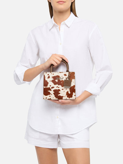 Shop Bag Mini in cavallino con stampa muccata