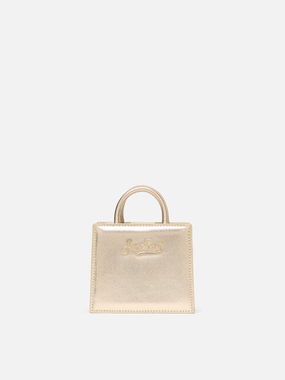 Shop Bag Micro in pelle laminata gold