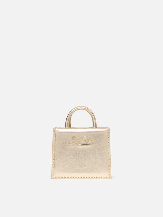 Shop Bag Micro in pelle laminata gold