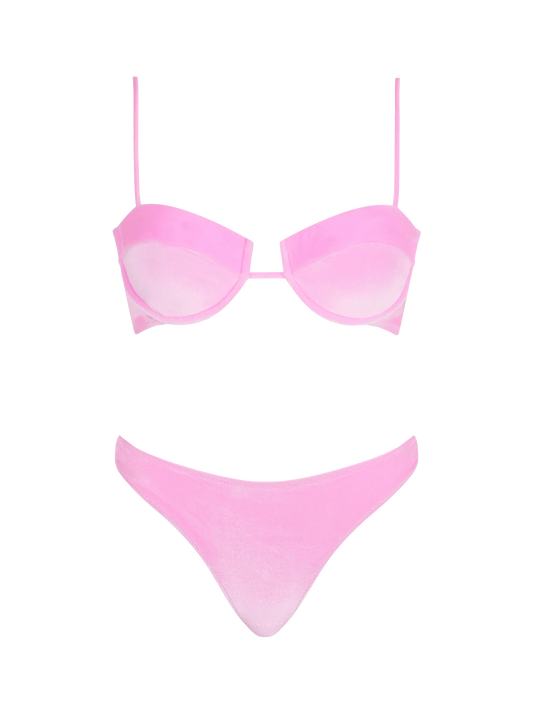 Woman pink chenille underwired bralette bikini Salina Naomi