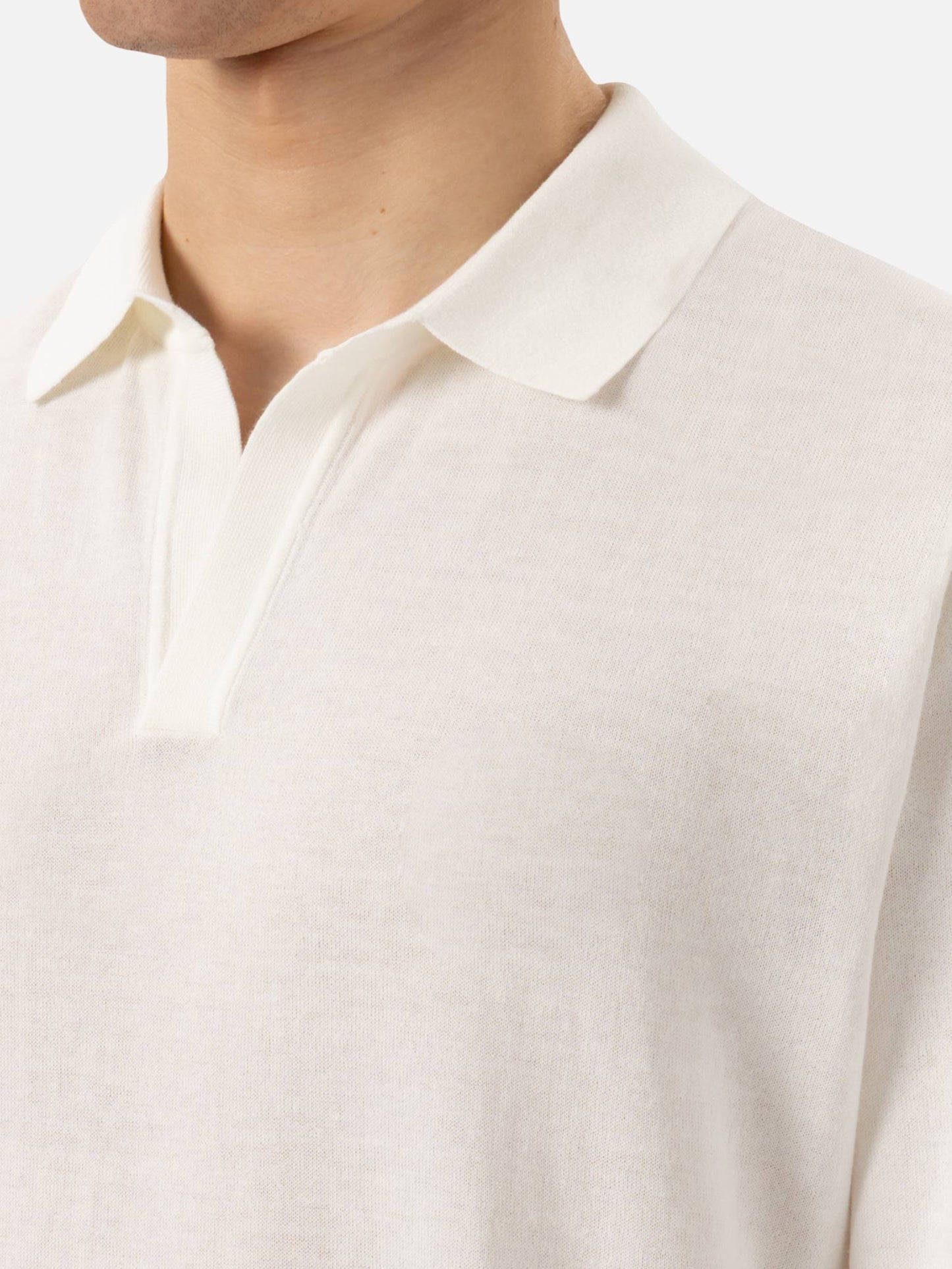 Sloan white buttonless knitted polo shirt