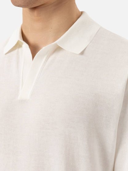 Sloan white buttonless knitted polo shirt