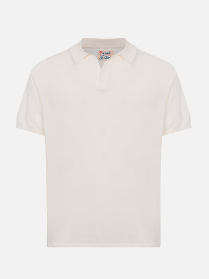 Sloan white buttonless knitted polo shirt