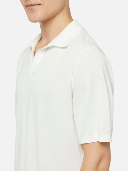 Sloan white buttonless knitted polo shirt