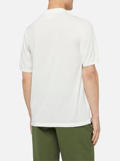 Sloan white buttonless knitted polo shirt