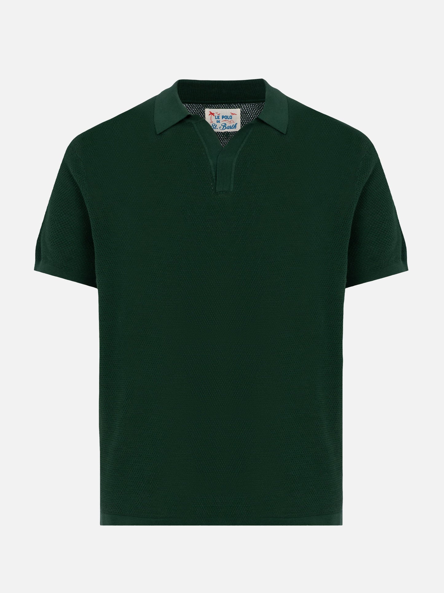 Sloan green buttonless mesh knitted polo shirt