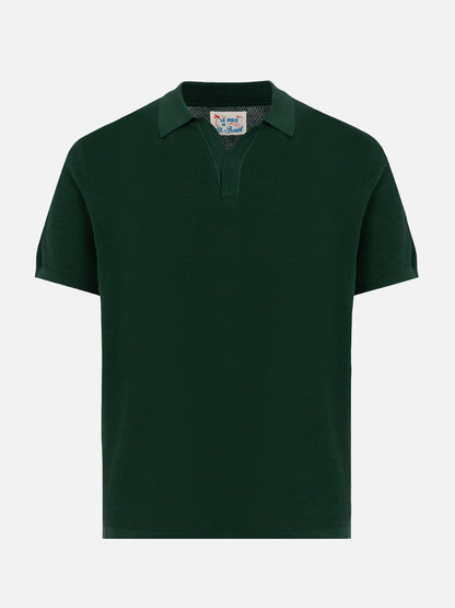 Sloan green buttonless mesh knitted polo shirt