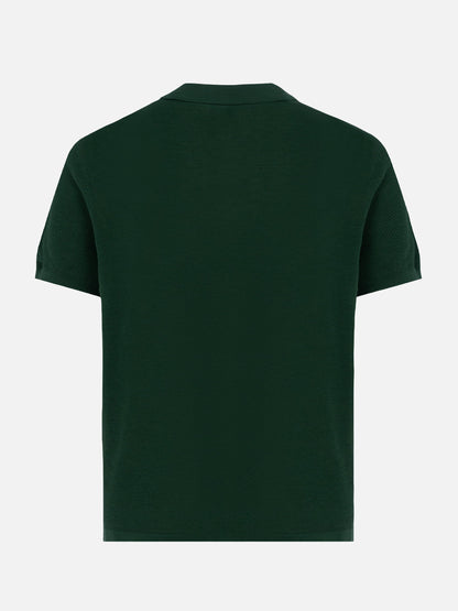 Sloan green buttonless mesh knitted polo shirt