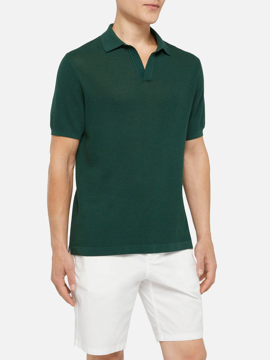 Sloan green buttonless mesh knitted polo shirt