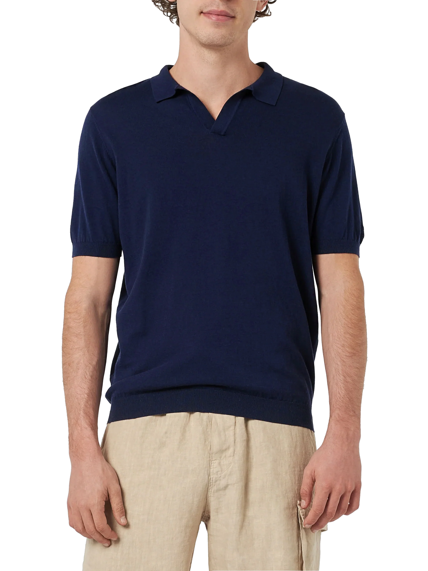 Navy blue buttonless knitted polo shirt Sloan