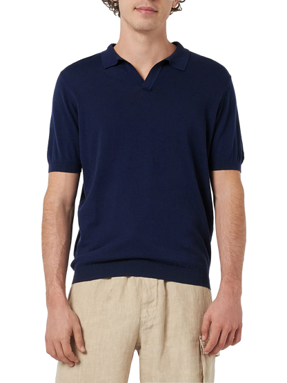 Navy blue buttonless knitted polo shirt Sloan