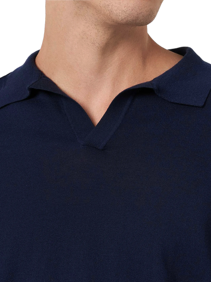 Navy blue buttonless knitted polo shirt Sloan