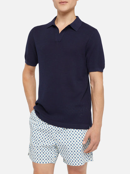 Sloan navy blue mesh buttonless knitted polo shirt