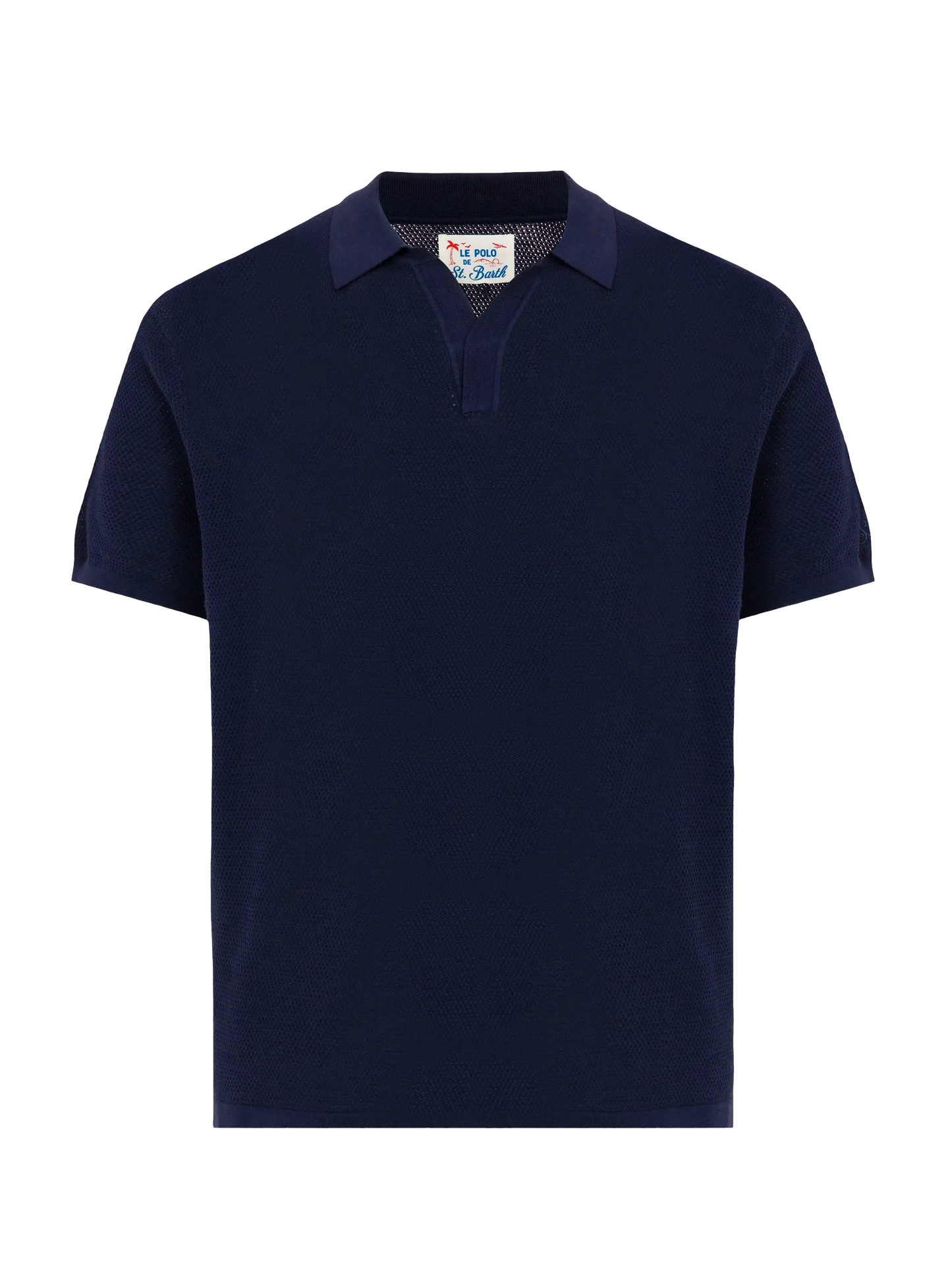 Sloan navy blue mesh buttonless knitted polo shirt