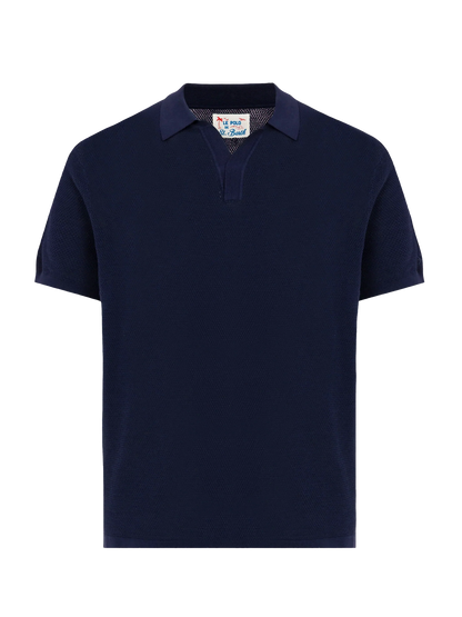 Sloan navy blue mesh buttonless knitted polo shirt