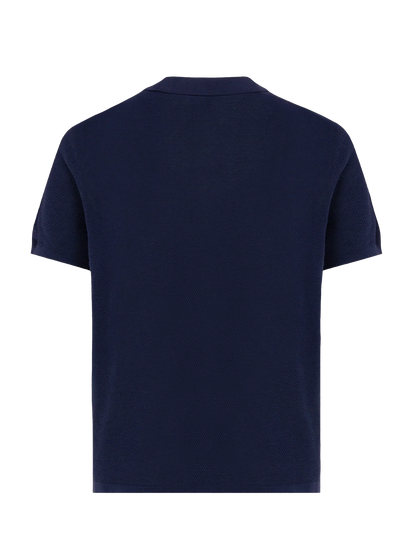 Sloan navy blue mesh buttonless knitted polo shirt