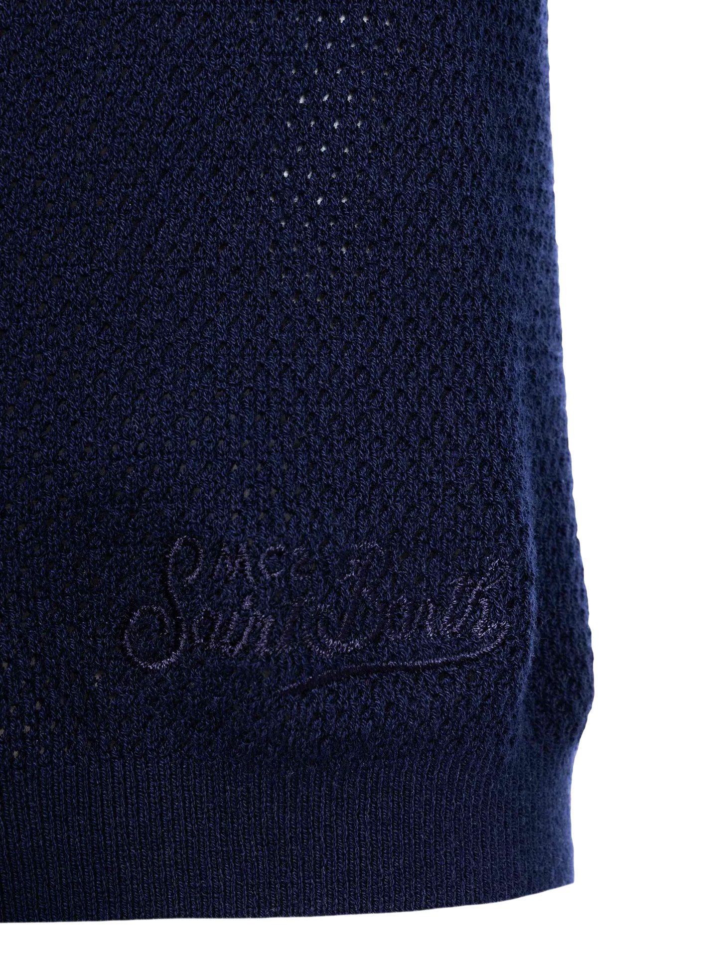 Sloan navy blue mesh buttonless knitted polo shirt