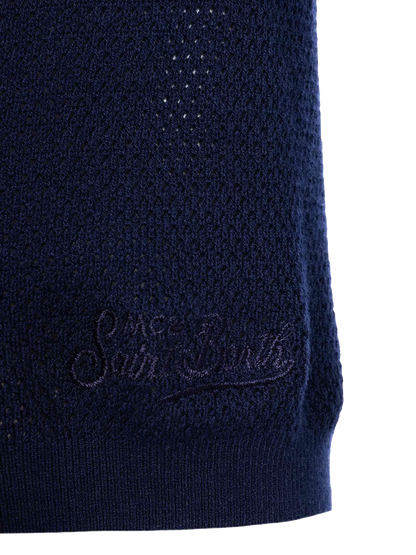 Sloan navy blue mesh buttonless knitted polo shirt