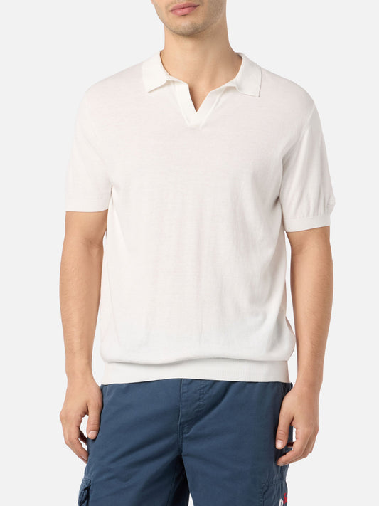 Off-cream buttonless knitted polo shirt Sloan