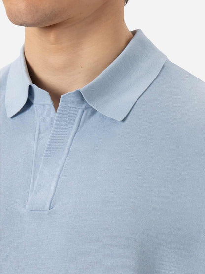 Sloan light blue silk cotton knitted polo shirt