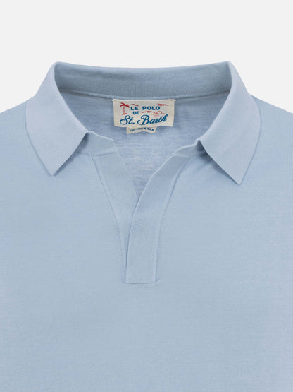 Sloan light blue silk cotton knitted polo shirt