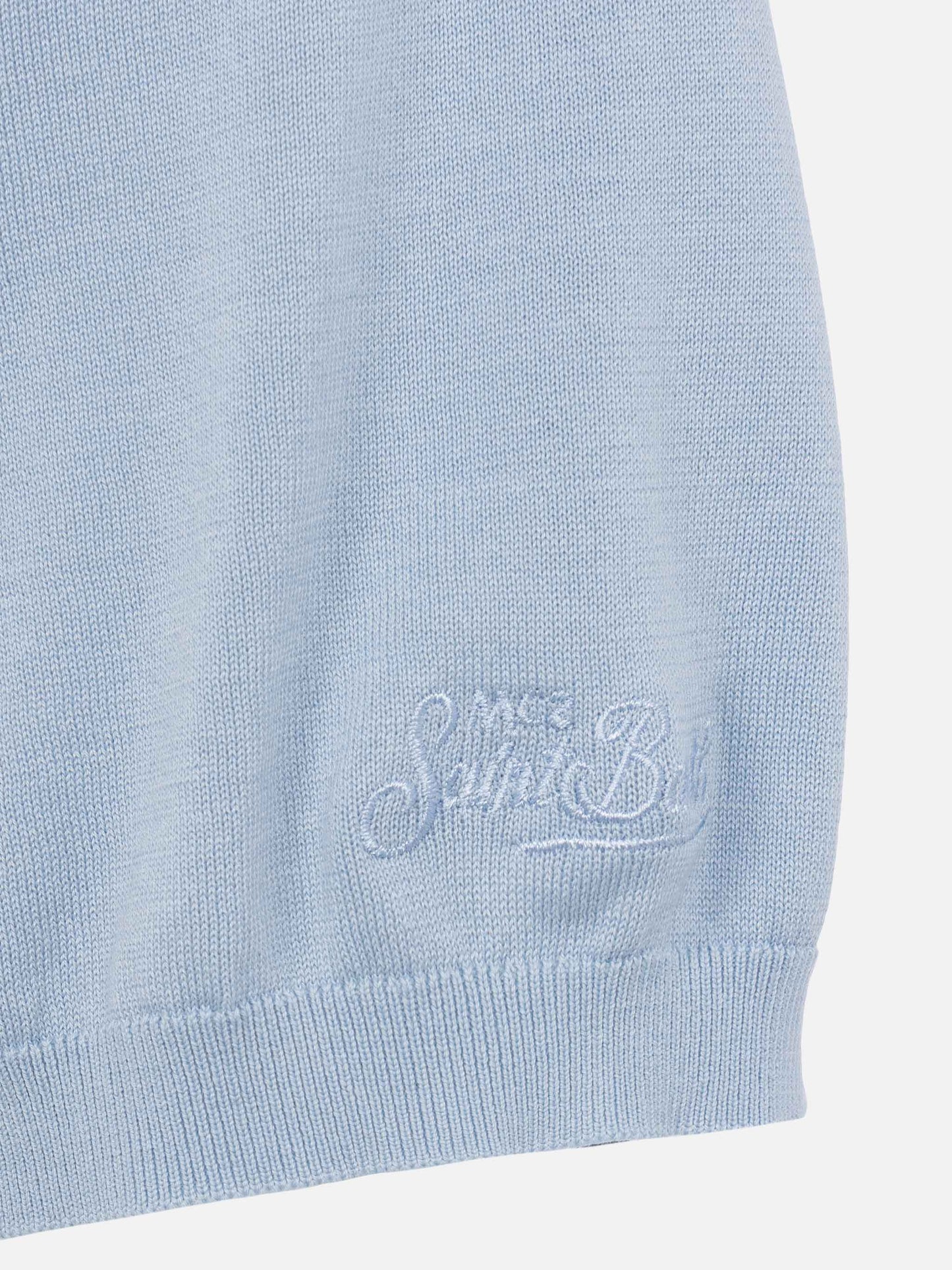 Sloan light blue silk cotton knitted polo shirt