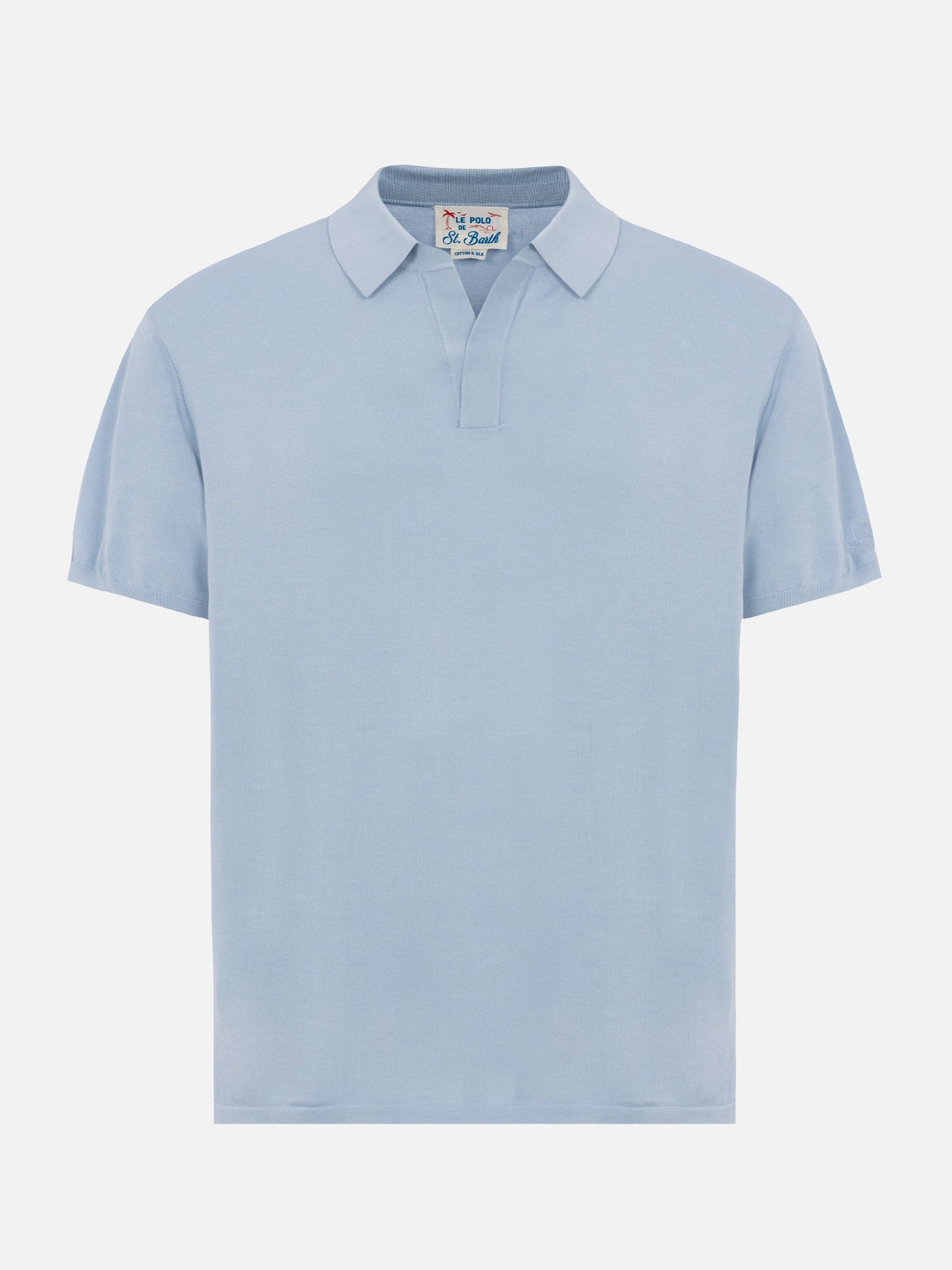 Sloan light blue silk cotton knitted polo shirt