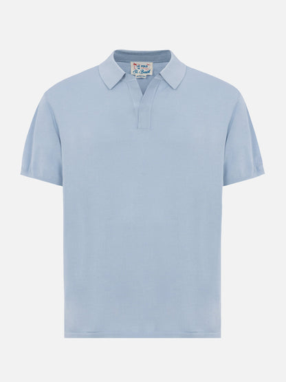 Sloan light blue silk cotton knitted polo shirt