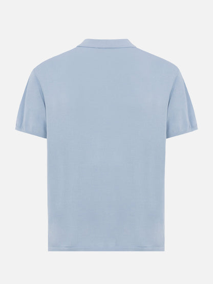 Sloan light blue silk cotton knitted polo shirt