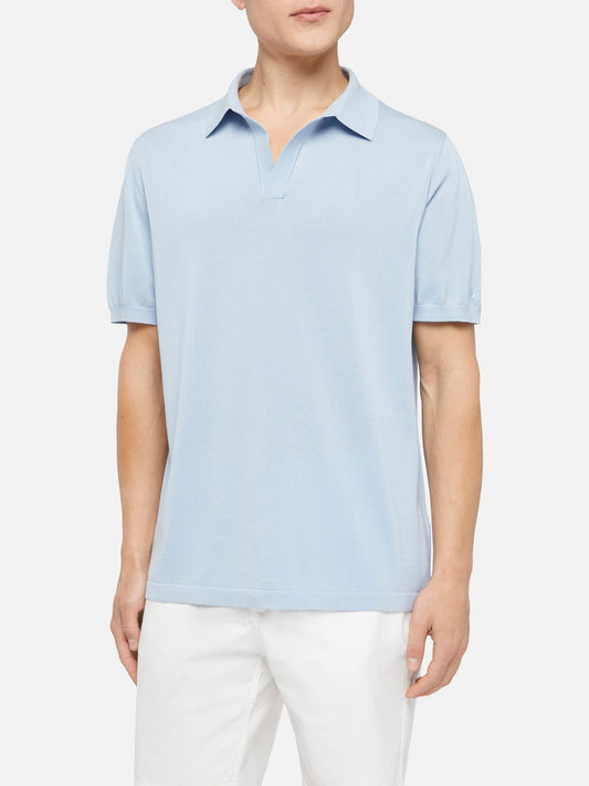 Sloan light blue silk cotton knitted polo shirt