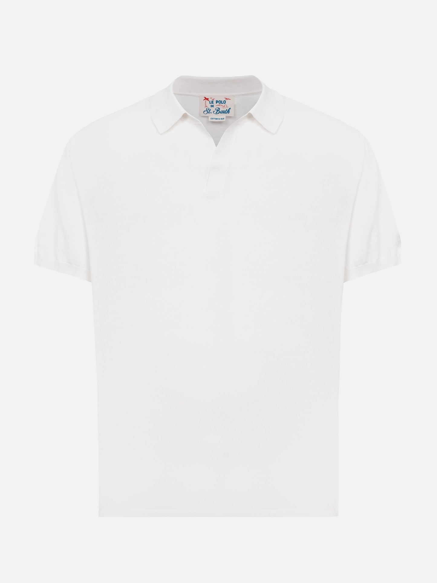 Sloan white silk cotton knitted polo shirt