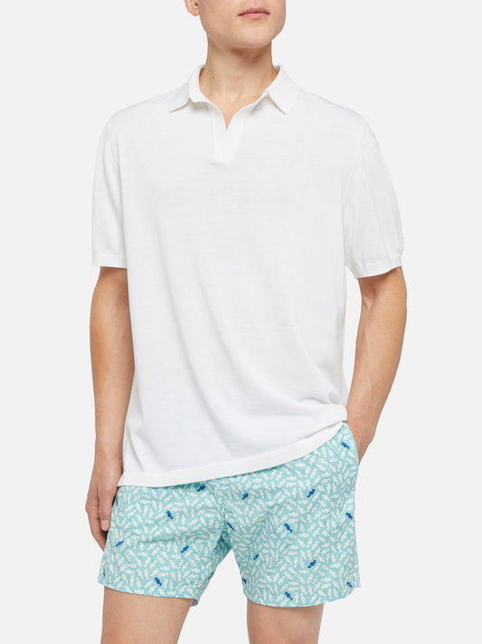 Sloan white silk cotton knitted polo shirt