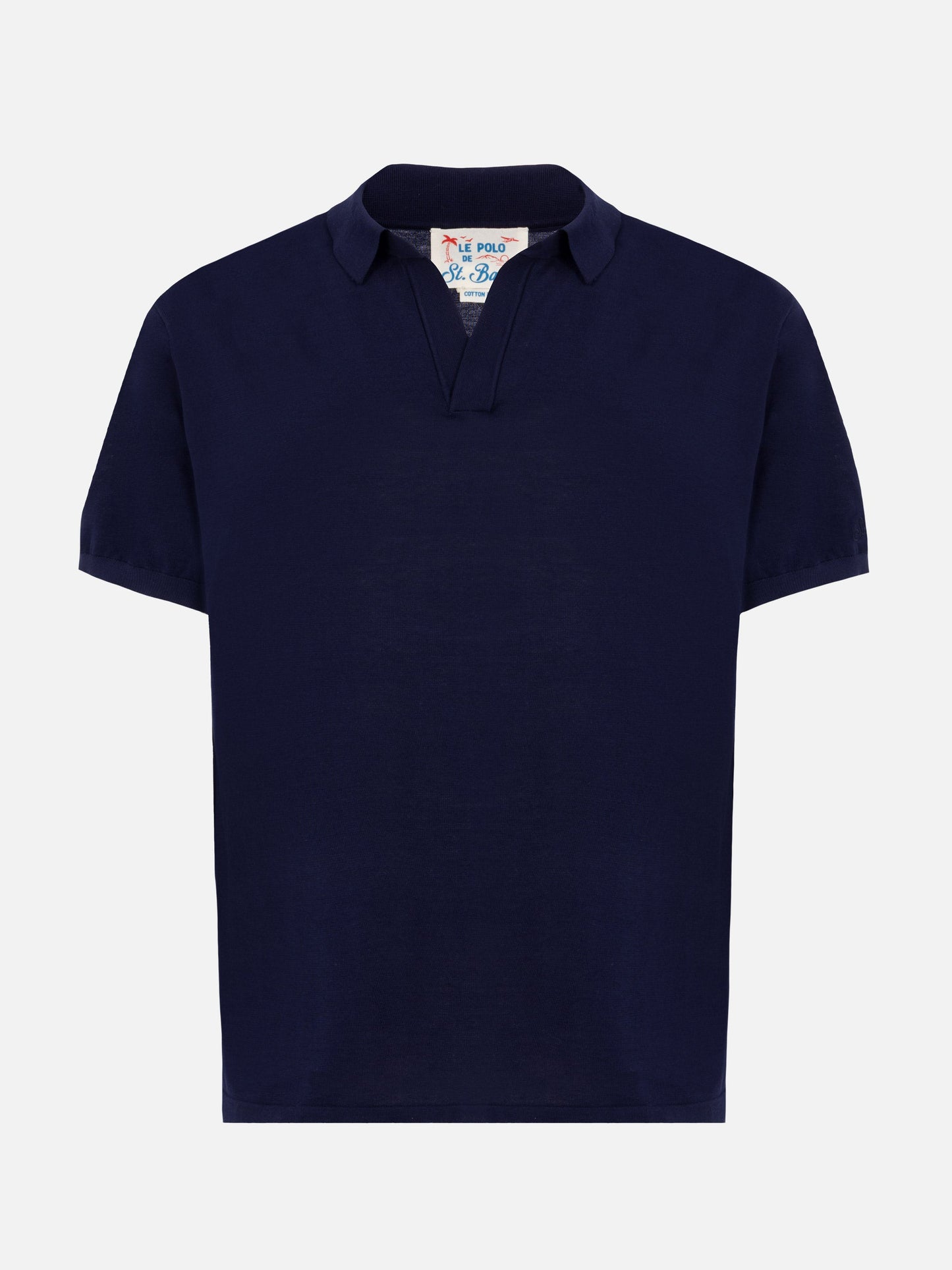 Sloan navy blue silk cotton knitted polo shirt