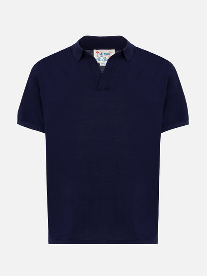Sloan navy blue silk cotton knitted polo shirt