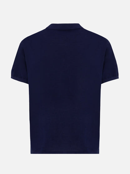 Sloan navy blue silk cotton knitted polo shirt