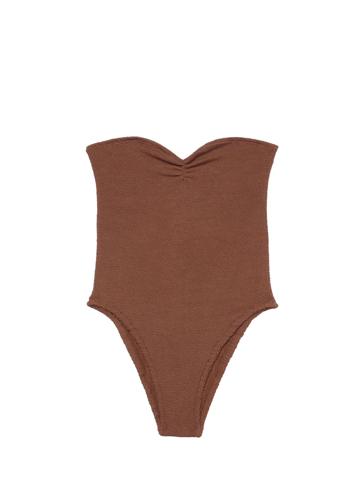 Soleil brown crinkle strapless one-piece swimsuit