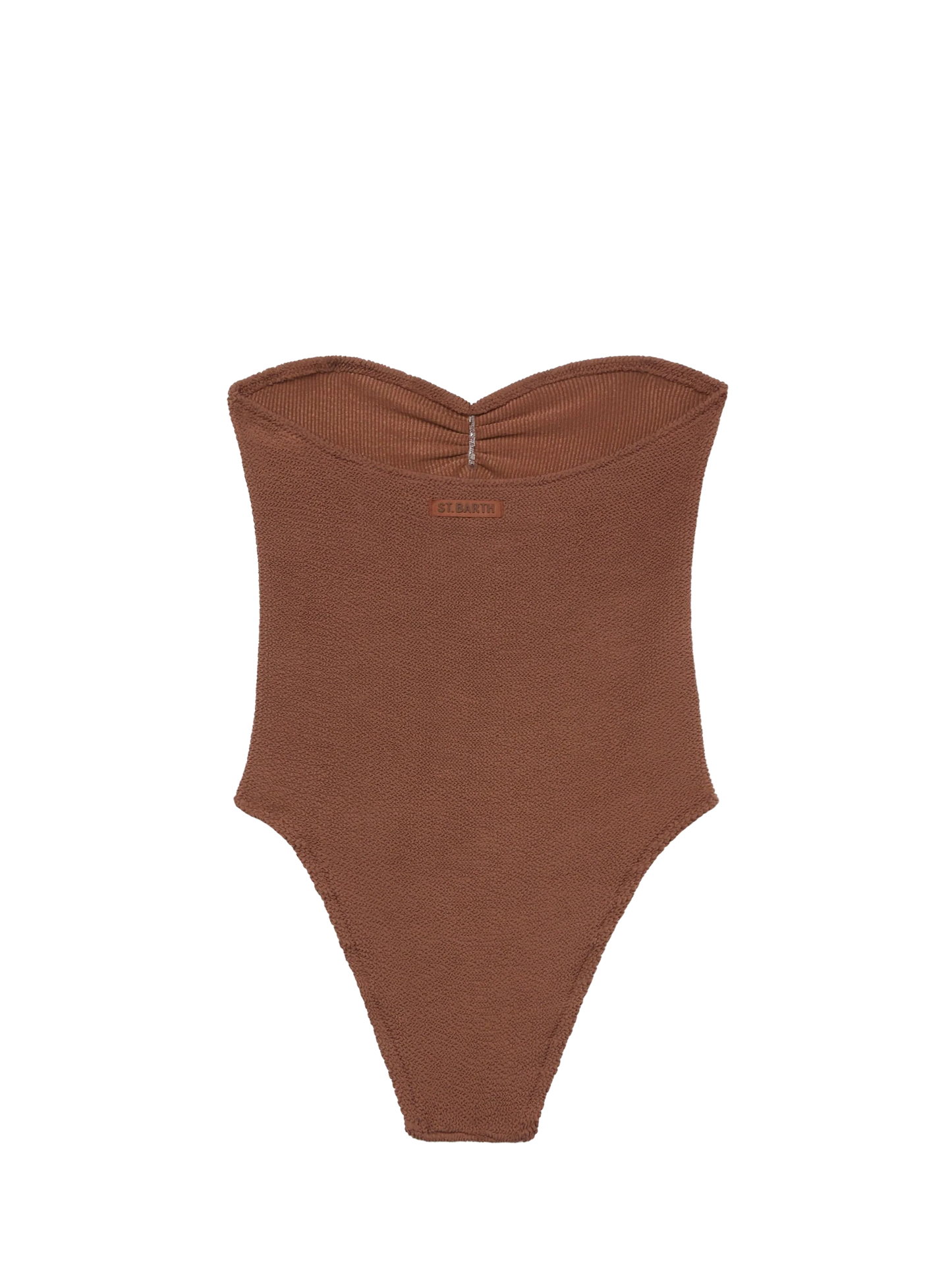 Soleil brown crinkle strapless one-piece swimsuit