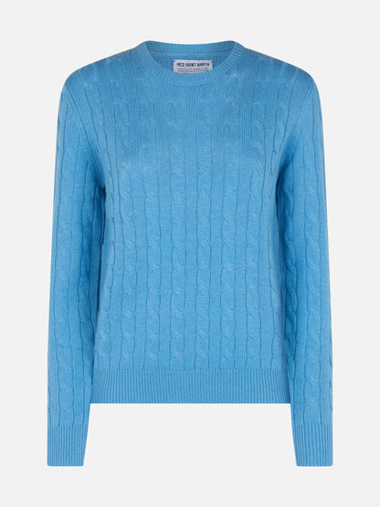 Woman cashmere blend cable knit dust blue sweater Sorbonne