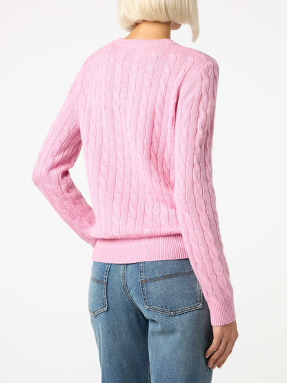 Woman cashmere blend cable knit pink sweater Sorbonne