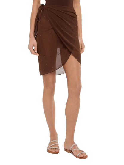Sery short brown georgette pareo with rhinestone embellishment