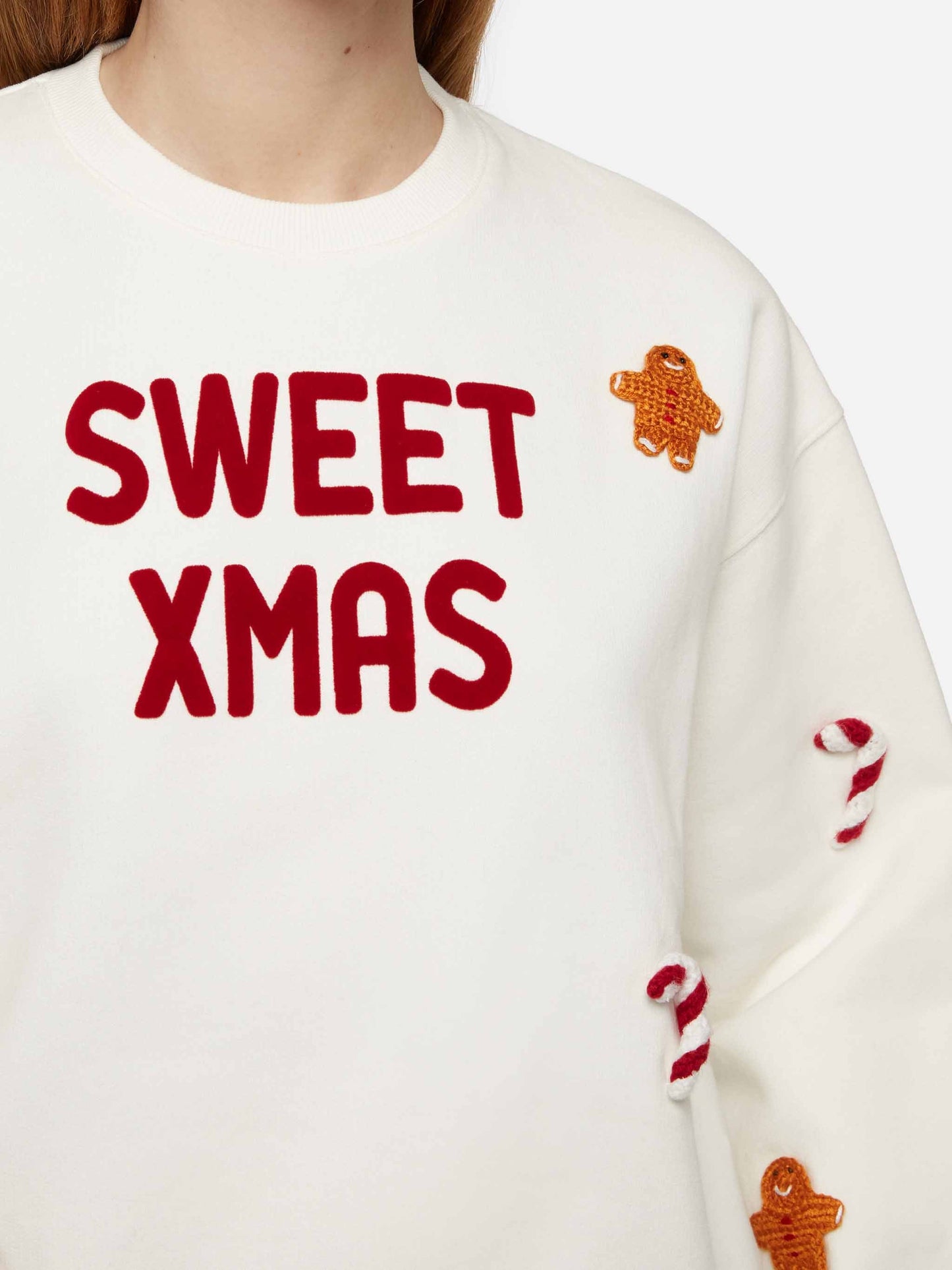 Woman fleeced cotton sweatshirt Stardust with ginger cane patches