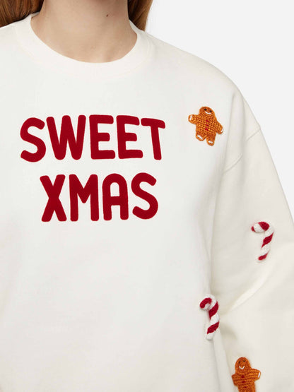 Woman fleeced cotton sweatshirt Stardust with ginger cane patches