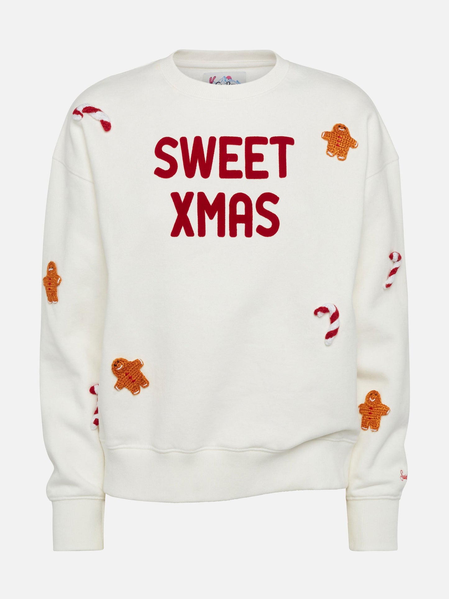 Woman fleeced cotton sweatshirt Stardust with ginger cane patches
