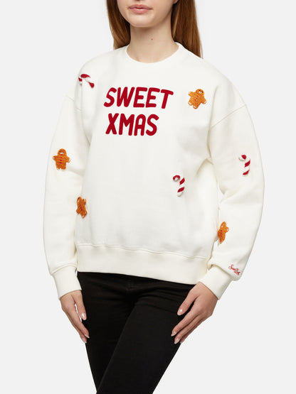 Woman fleeced cotton sweatshirt Stardust with ginger cane patches