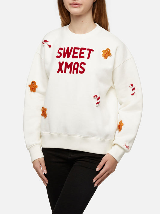Woman fleeced cotton sweatshirt Stardust with ginger cane patches