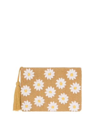 Beige Straw Pouch with daisy embroidery - MC2 Saint Barth