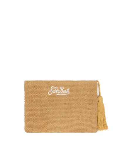 Beige Straw Pouch with daisy embroidery - MC2 Saint Barth