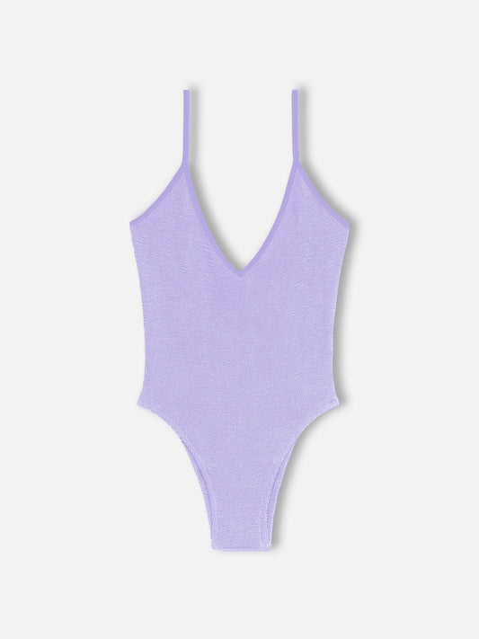Woman lilac crinkle one piece swimsuit Susanne